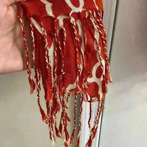 Spartina 449 pumpkin Orange Patterned Scarf with Fringe - Picture 4 of 7